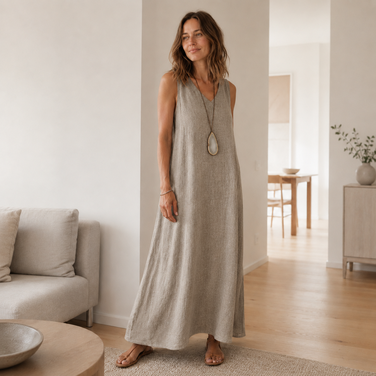 Boho maxi-jurk Fenja – Mouwloos met V-hals
