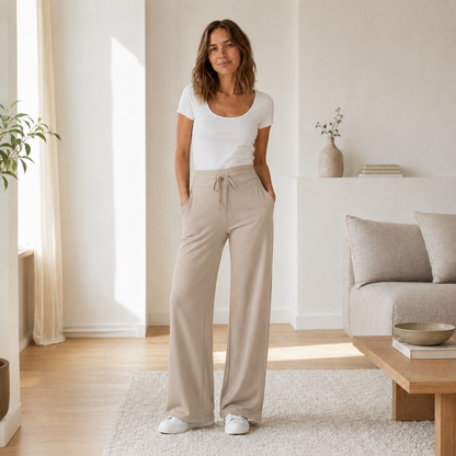 Wide-leg broek Kira – High waist in ijszijde-look