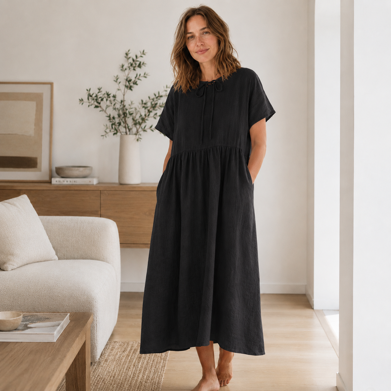 Linnen A-lijn jurk Hedda – Wijd model & ronde hals