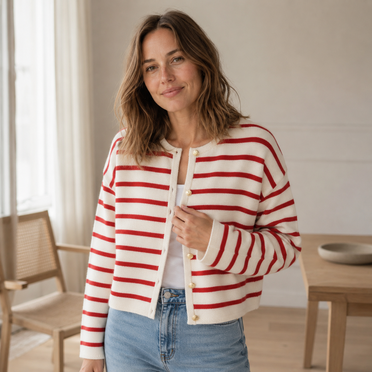 Vest Colette – Streep-cardigan met knopenlijst