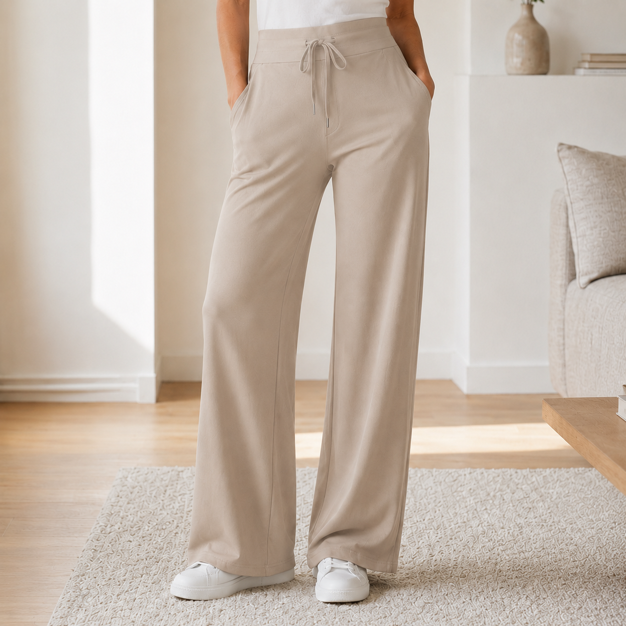 Wide-leg broek Kira – High waist in ijszijde-look